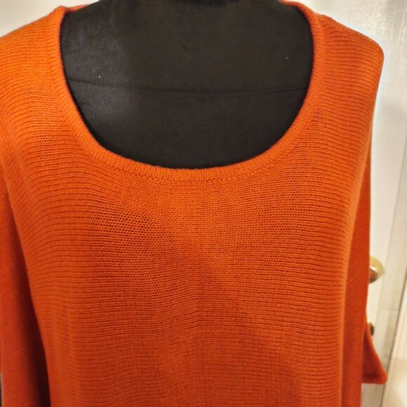 KATE & MALLORY SWEATER/PONCHO WITH BOTTOM FRINGE-SIZE: 3X-COLOR: RUST - Picture 5 of 6